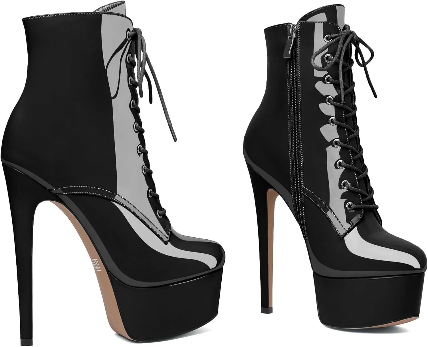Esvowido Women's Ankle Booties Lace Up Boots Platform High Heel Round Toe Stilettos Short Boots with Side Zipper Sexy Ankle Boots