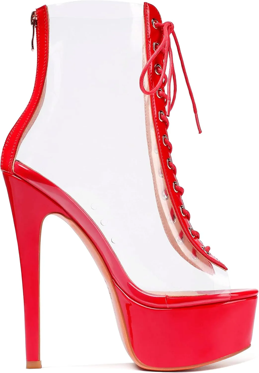 Esvowido Women's Peep Toe Platform Heels Heeled Sandals Stiletto High Heel Clear PVC Sexy Lace Up Ankle Boots
