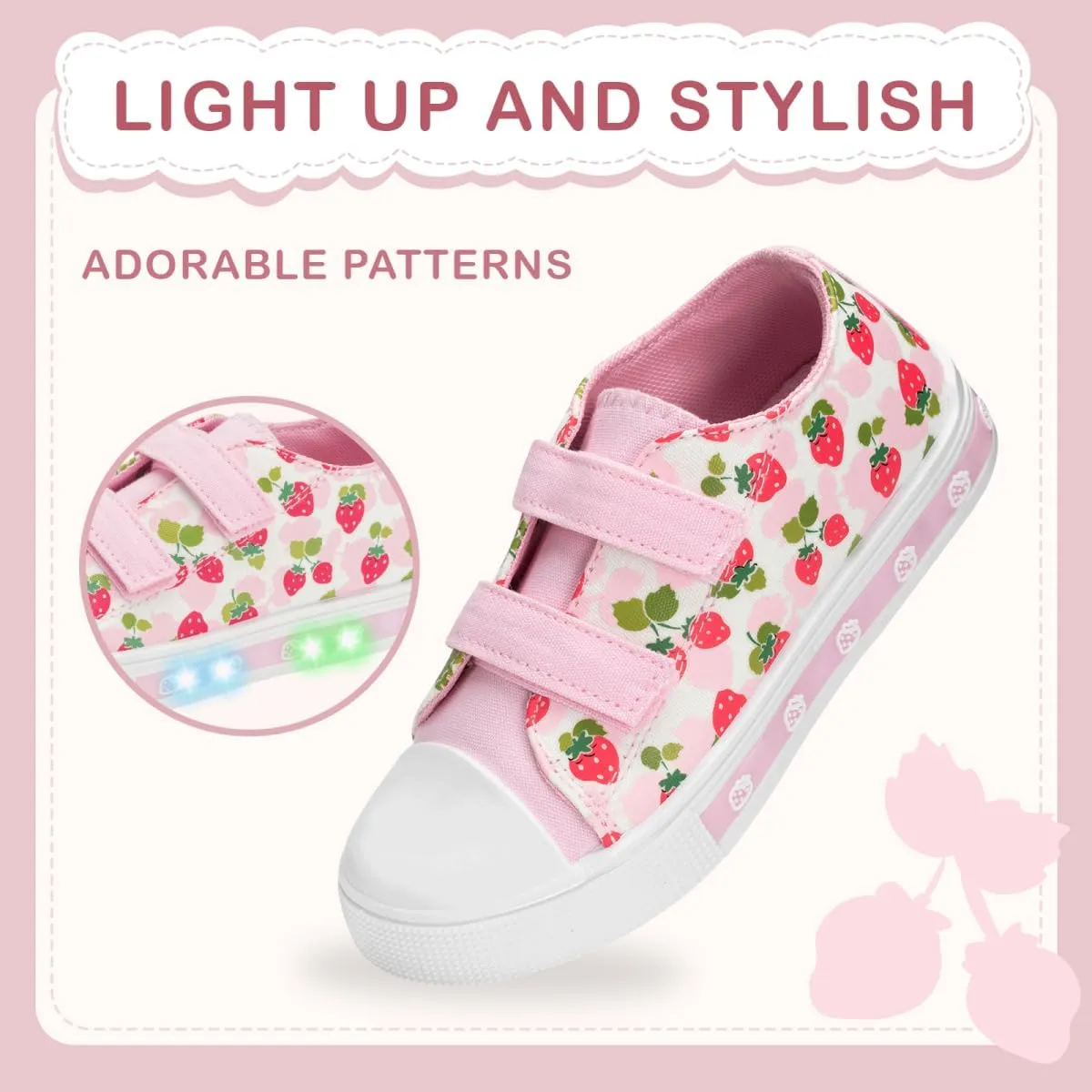 EUXTERPA Toddler Light Up Sneakers Kids Casual Canvas Shoes with Adjustable Strap for Girls Boys