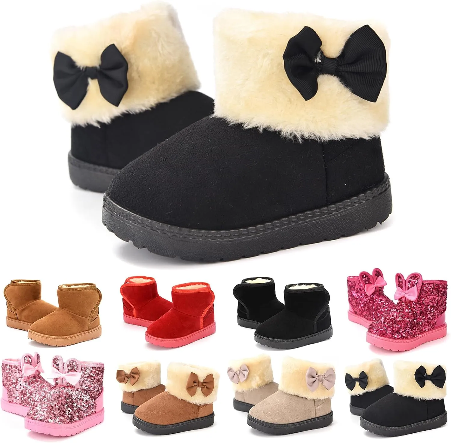Fashion Winter Bowknot Platform Boots Kids Ankle Boots Toddler Kids Wool Lined Slippers Girls Boys Outdoor Warm Indoor Home Anti Slip Trendy Mini Boots