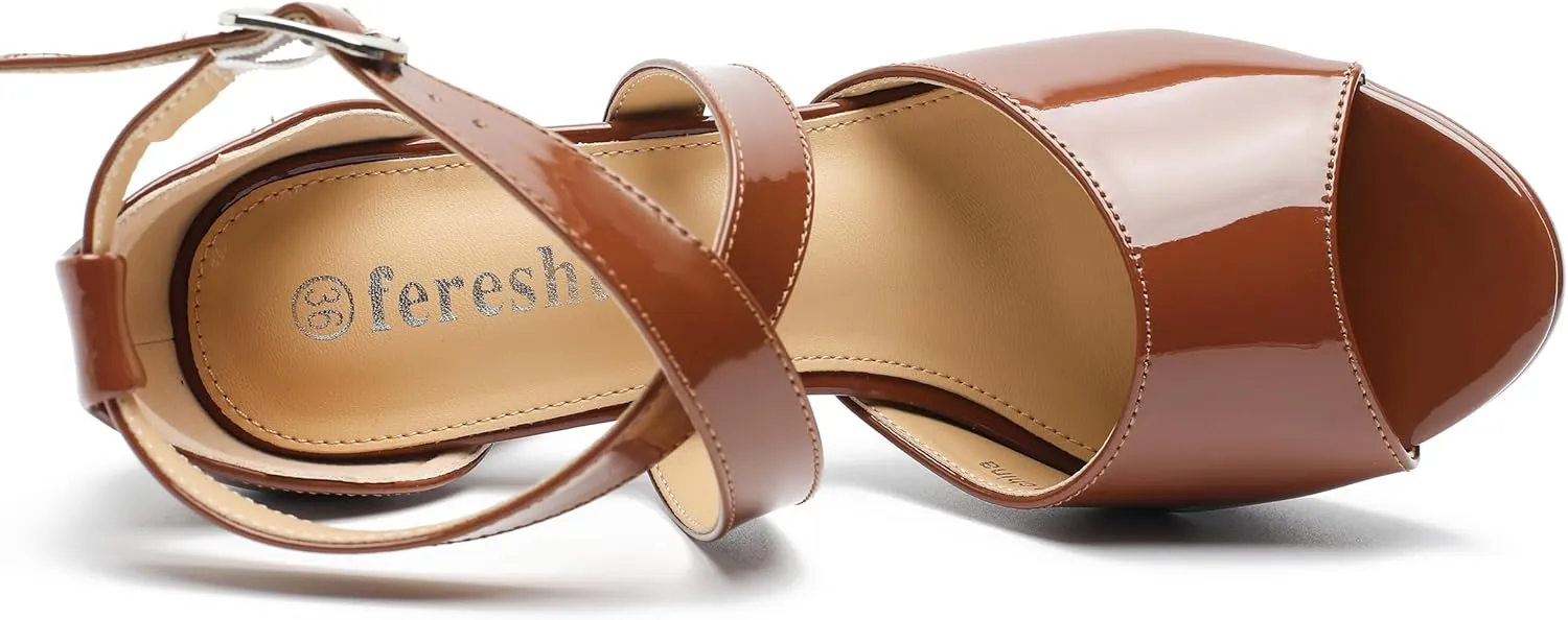 fereshte Women's High Heel Sandals Platform Block Chunky Heels Crisscross Ankle Strap Open Toe Comfortable Dress Shoes