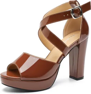 fereshte Women's High Heel Sandals Platform Block Chunky Heels Crisscross Ankle Strap Open Toe Comfortable Dress Shoes