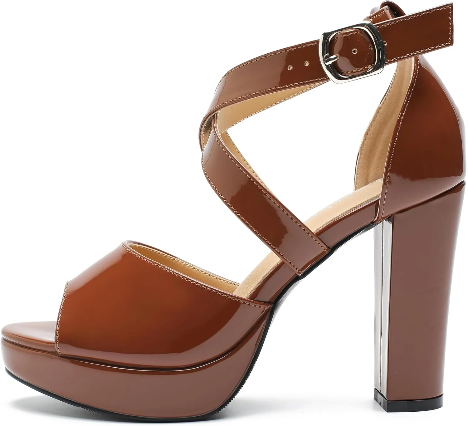 fereshte Women's High Heel Sandals Platform Block Chunky Heels Crisscross Ankle Strap Open Toe Comfortable Dress Shoes
