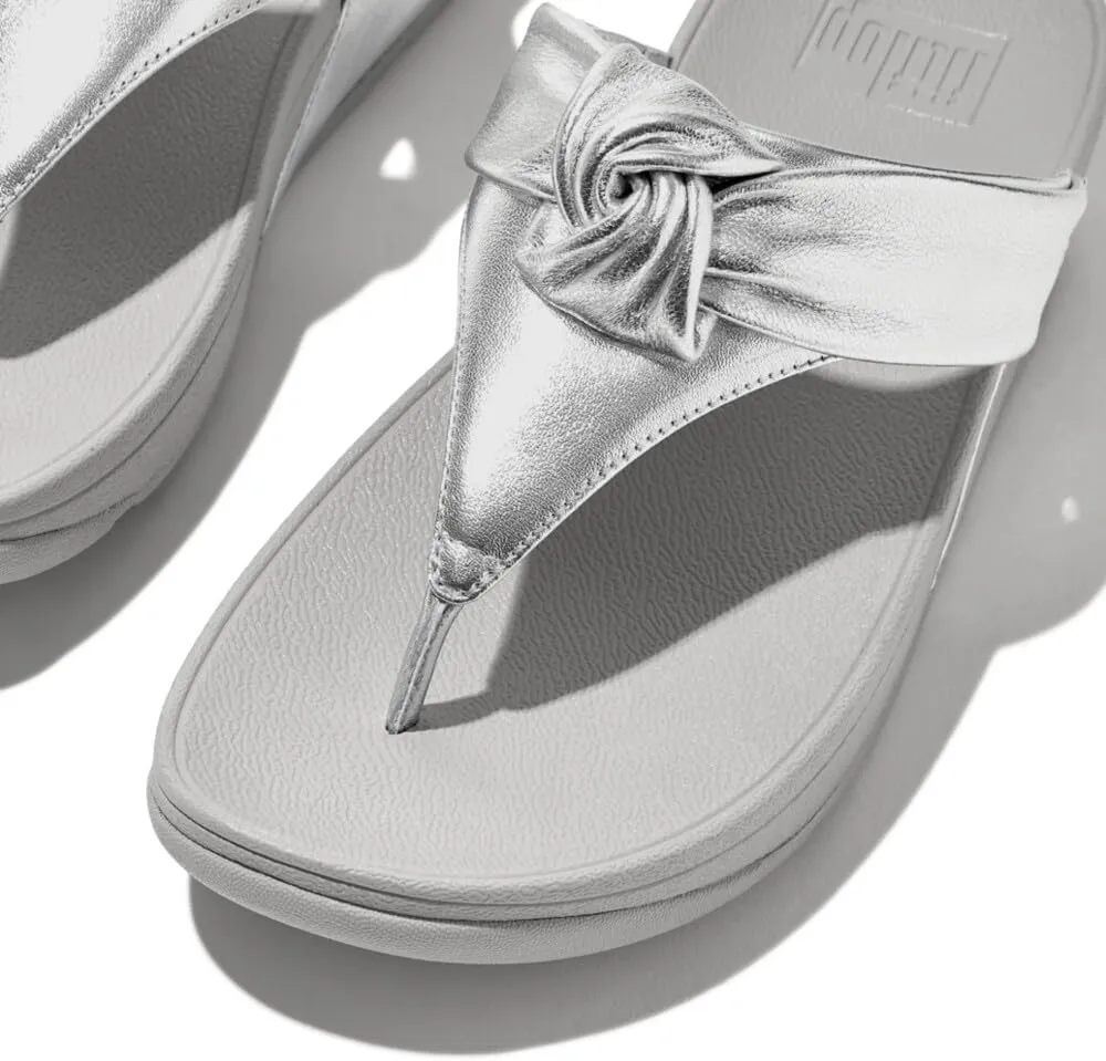 FitFlop Women's Lulu Padded-Knot Metallic-Leather Toe-Post Sandals Wedge