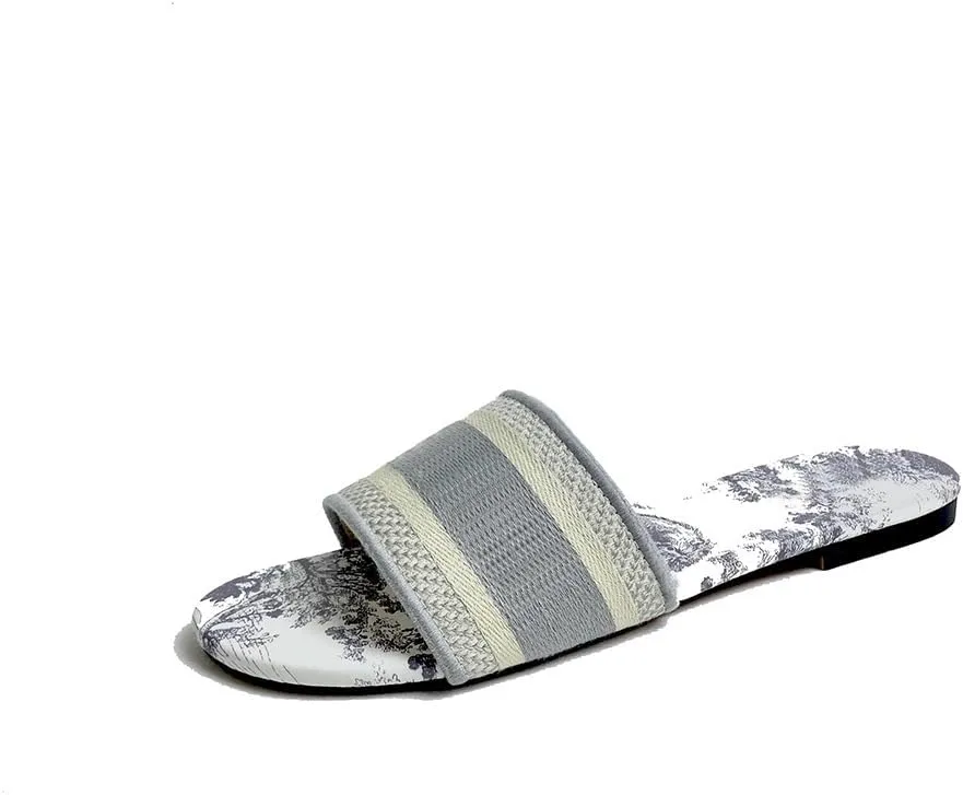 Flat Sandals For Women Comfortable Slide Dressy Leather Sandals, Open Toe Slip On Slippers