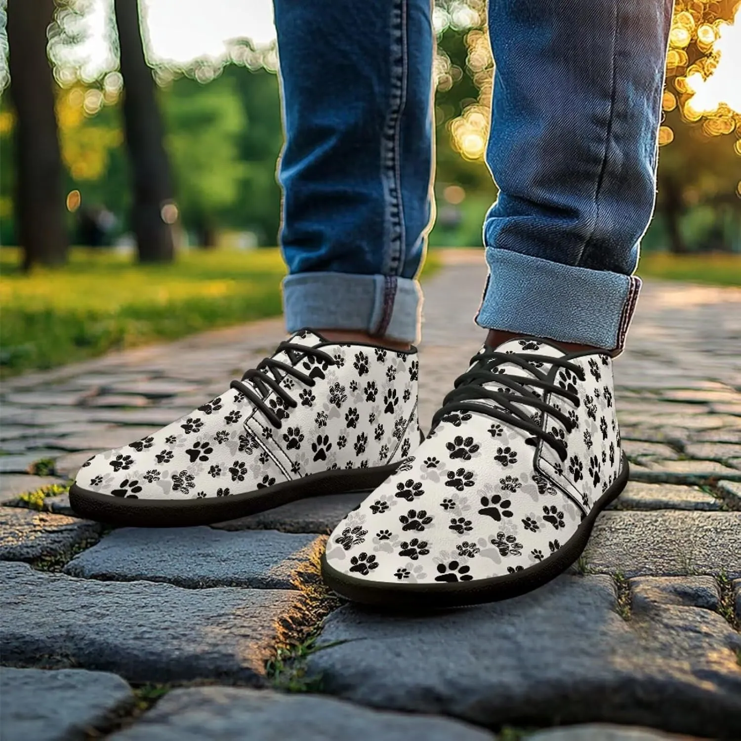 Forchrinse American Flag Mens Boots Mid Top Fashion Sneakers Leather Lace up Ankle Boots Walking Driving Shoes with Eva Sole