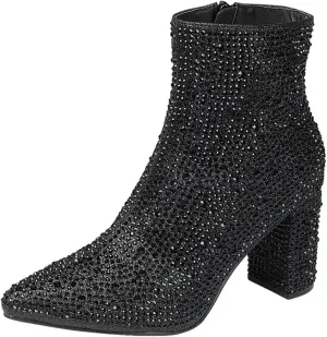 Forever Link Womens Pointed Toe Jeweled Rhinestone Crystal Ankle Booties Boots