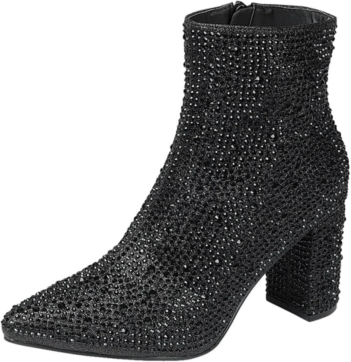 Forever Link Womens Pointed Toe Jeweled Rhinestone Crystal Ankle Booties Boots