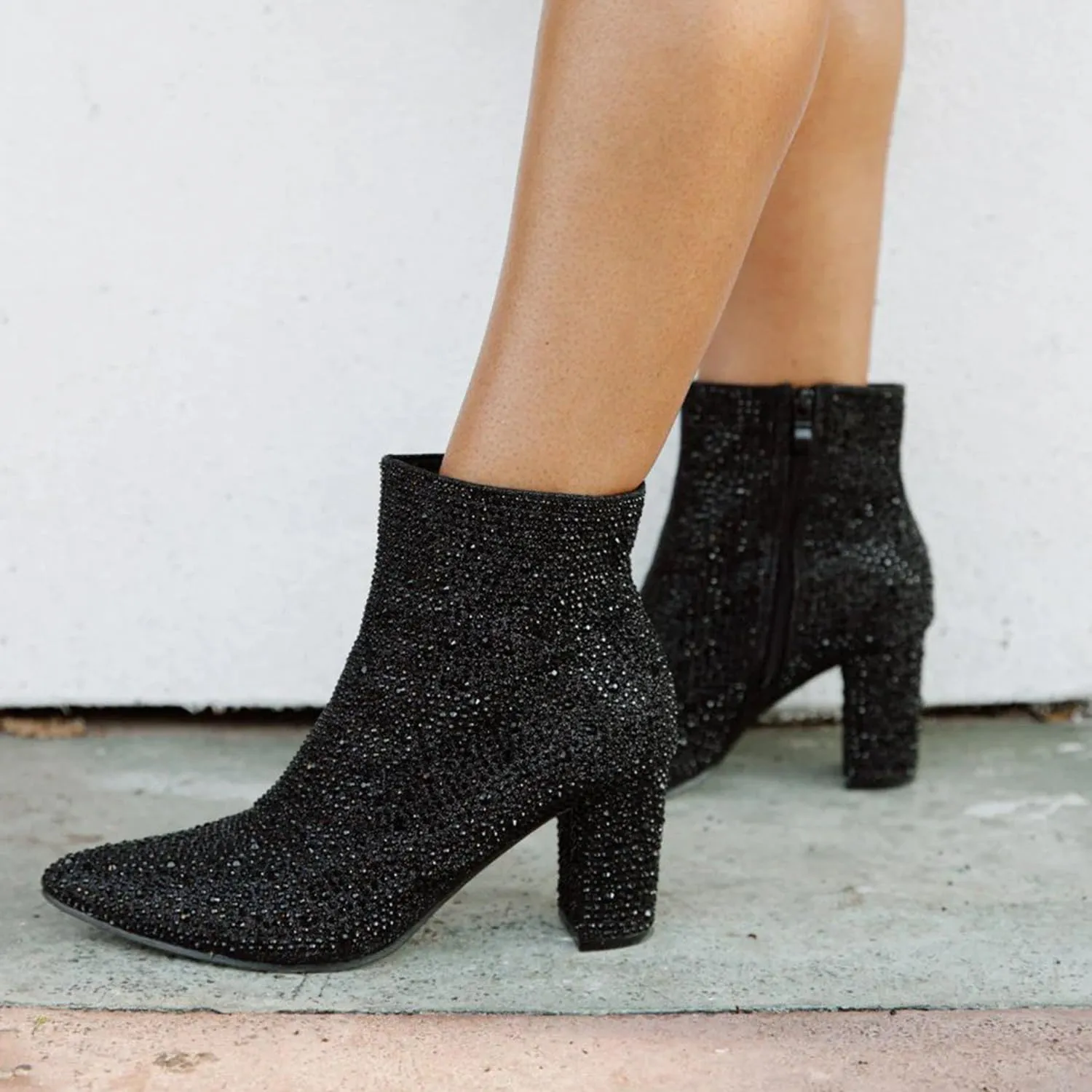 Forever Link Womens Pointed Toe Jeweled Rhinestone Crystal Ankle Booties Boots