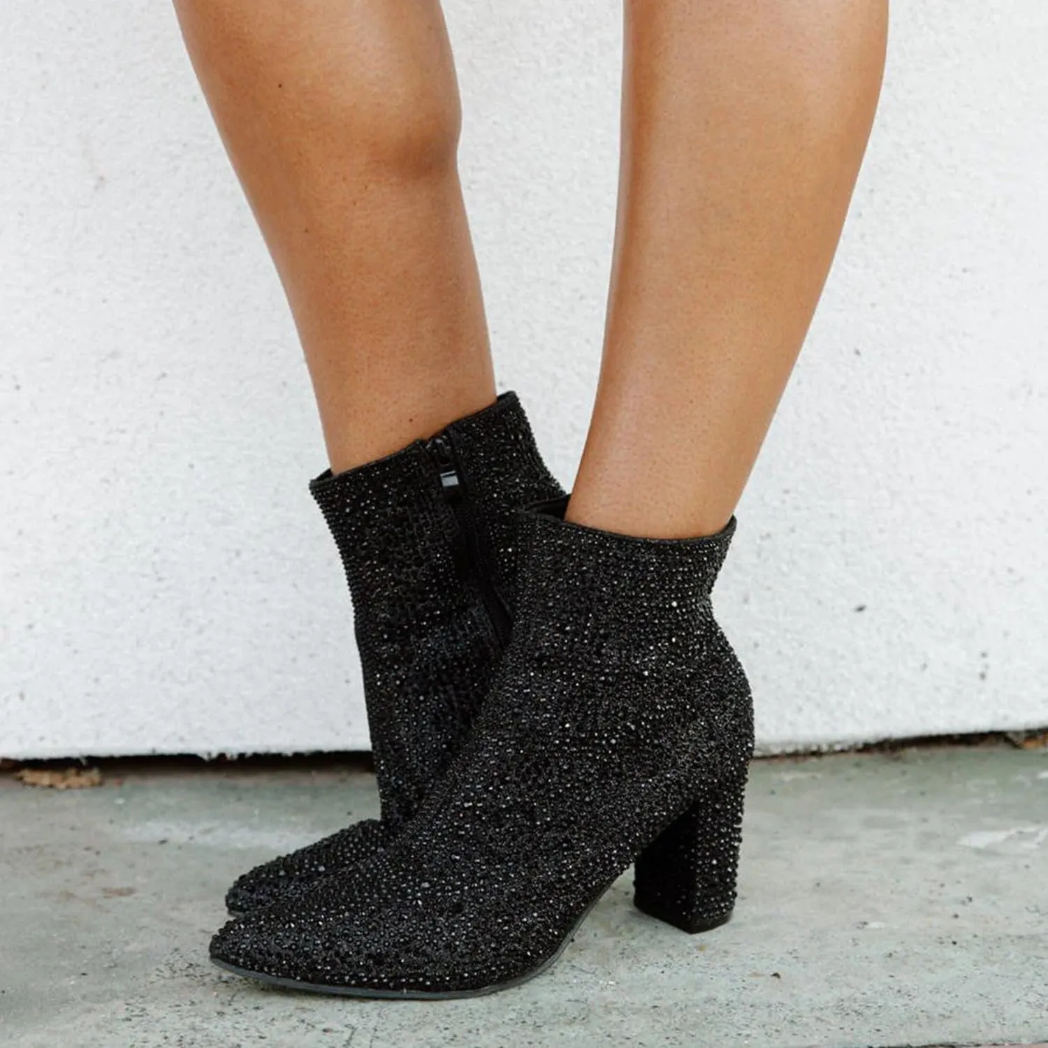 Forever Link Womens Pointed Toe Jeweled Rhinestone Crystal Ankle Booties Boots
