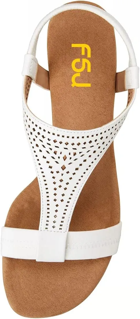 FSJ Women Open Toe Low Wedge Heel Sandals T-Strap Comfy Padded Sole Ankle Strap Casual Beach Travel Summer Sandals Size 4-15 US