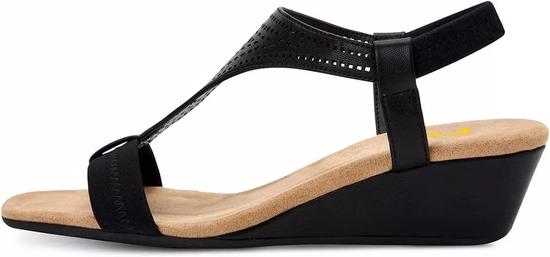 FSJ Women Open Toe Low Wedge Heel Sandals T-Strap Comfy Padded Sole Ankle Strap Casual Beach Travel Summer Sandals Size 4-15 US