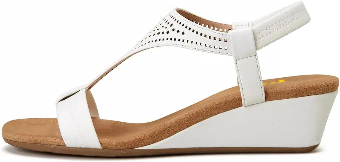 FSJ Women Open Toe Low Wedge Heel Sandals T-Strap Comfy Padded Sole Ankle Strap Casual Beach Travel Summer Sandals Size 4-15 US