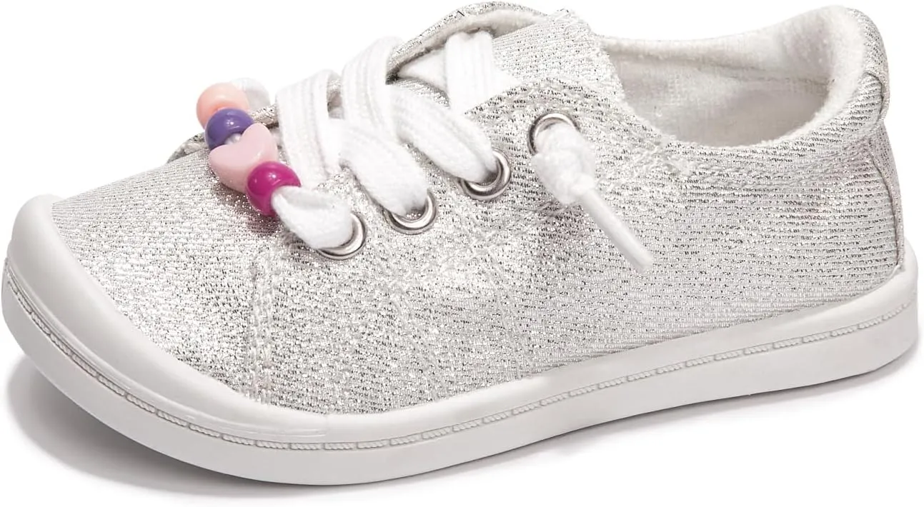 FUNKYMONKEY Girls Canvas Sneakers Lace up Lightweight Casual School Shoes for Toddler/Little Kids