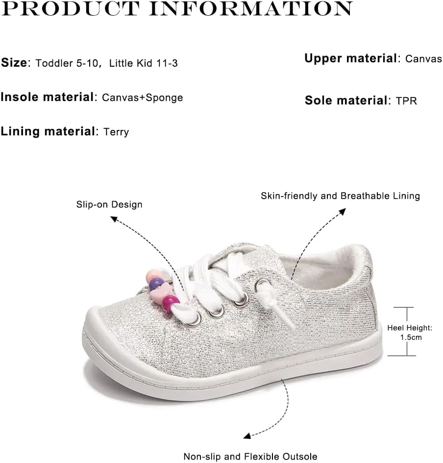 FUNKYMONKEY Girls Canvas Sneakers Lace up Lightweight Casual School Shoes for Toddler/Little Kids