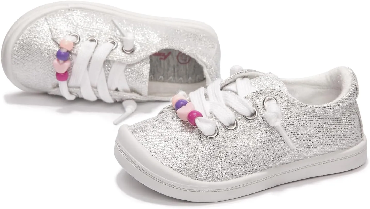 FUNKYMONKEY Girls Canvas Sneakers Lace up Lightweight Casual School Shoes for Toddler/Little Kids