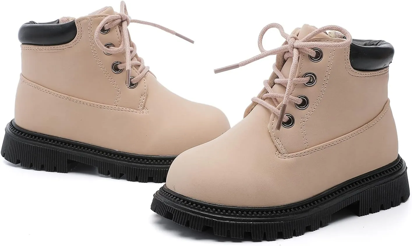 Girls Ankle Boots Fashion Side Zipper Boots Lace Up Waterproof Combat Shoes for Toddler/Little Kid
