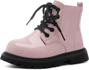 Girls Ankle Boots Fashion Side Zipper Boots Lace Up Waterproof Combat Shoes for Toddler/Little Kid