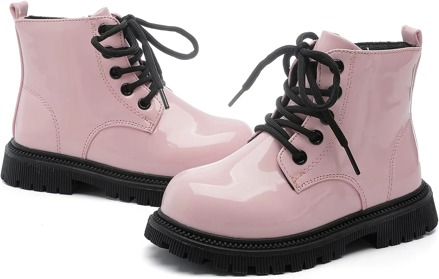 Girls Ankle Boots Fashion Side Zipper Boots Lace Up Waterproof Combat Shoes for Toddler/Little Kid