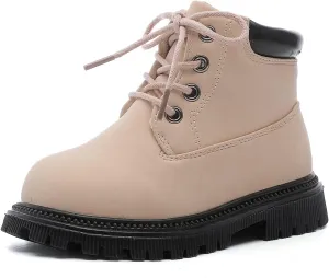 Girls Ankle Boots Fashion Side Zipper Boots Lace Up Waterproof Combat Shoes for Toddler/Little Kid