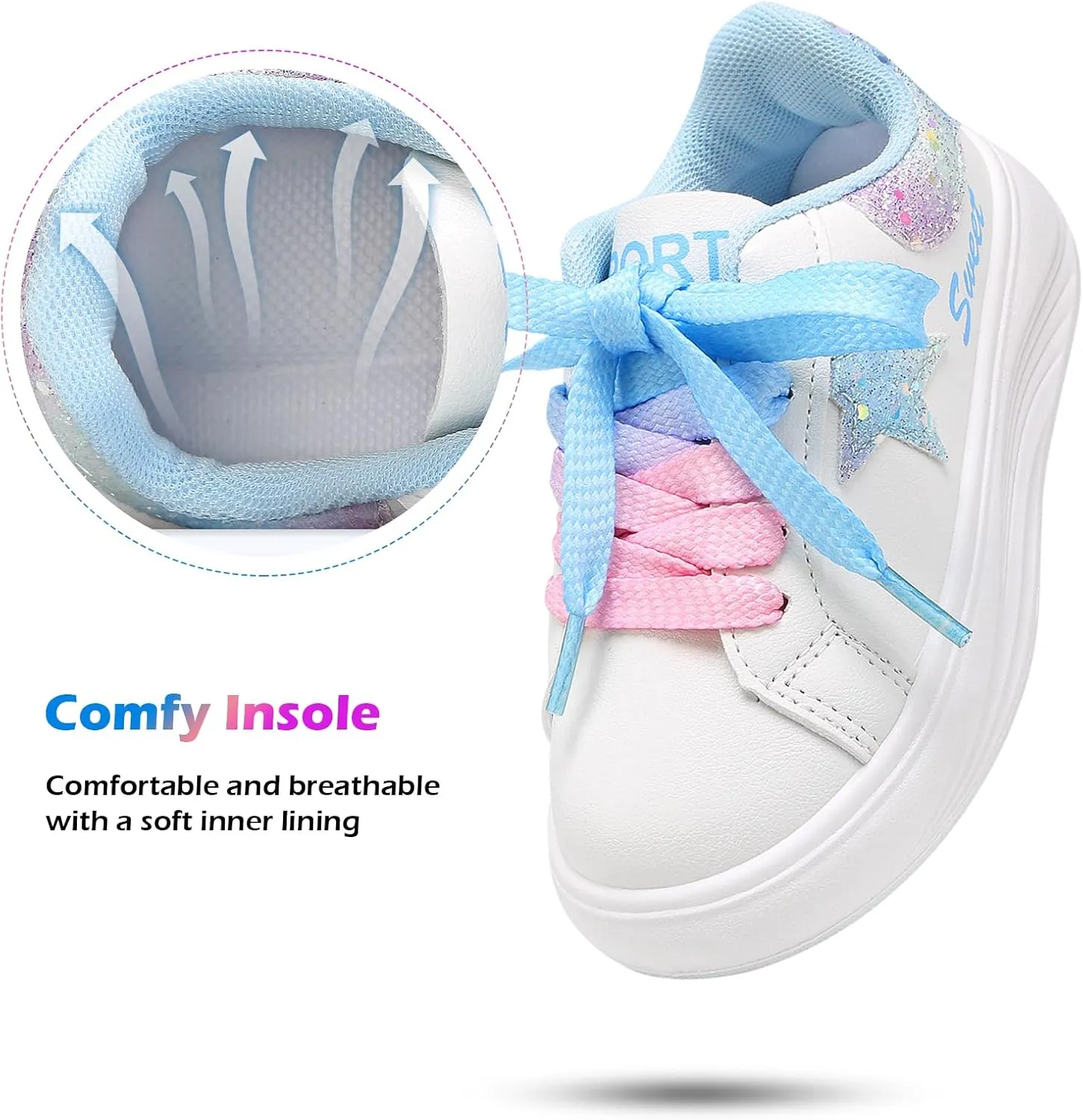 Girls Sneakers Glitter Tennis Shoes Lightweight Non-Slip Running Walking Shoes for Toddler/Little Kid/Big Kid