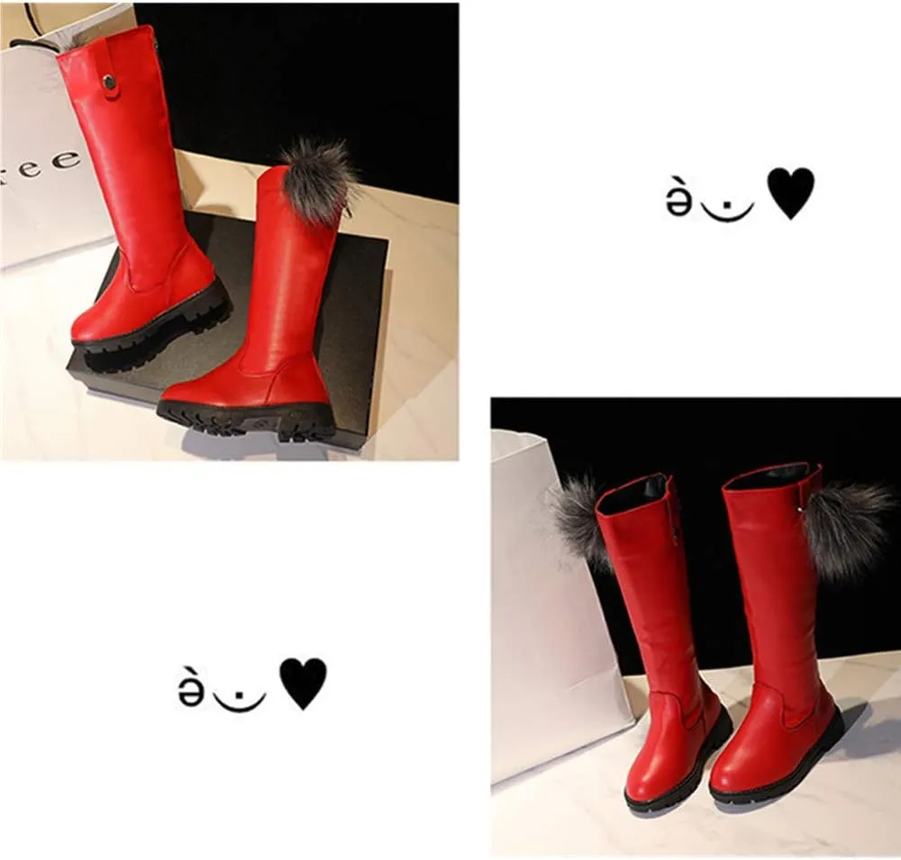 Girl's Waterproof Back Zipper Fur Tall Riding Boots Girls Knee High Boots Leather Girls Winter Boots Kids