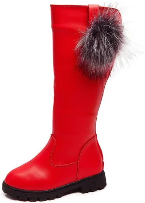 Girl's Waterproof Back Zipper Fur Tall Riding Boots Girls Knee High Boots Leather Girls Winter Boots Kids