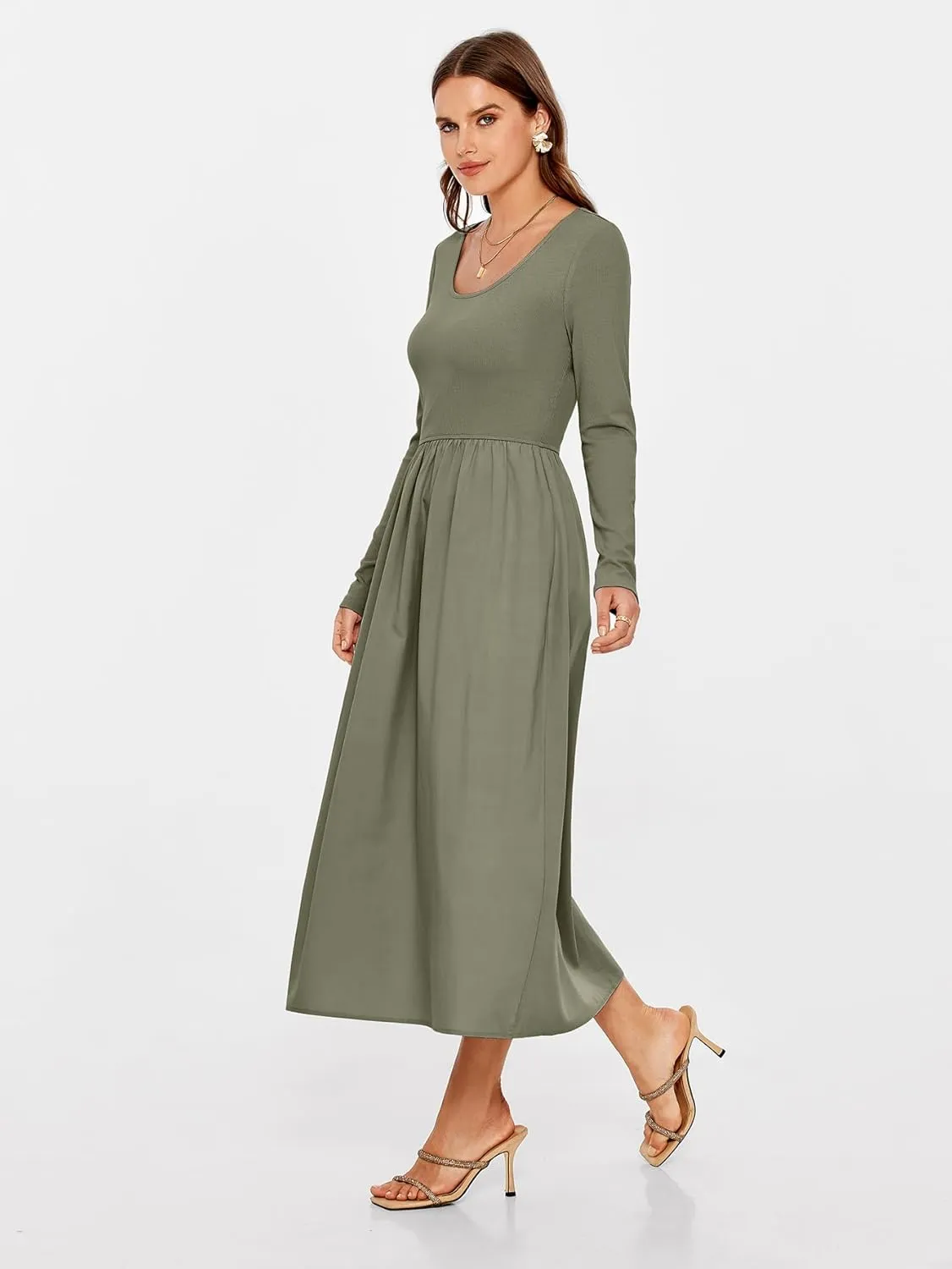Glamaker Womens Long Sleeve Midi Dress 2025 Spring Wedding Guest Dress Casual HOCO A Line Holiday Dress with Pockets