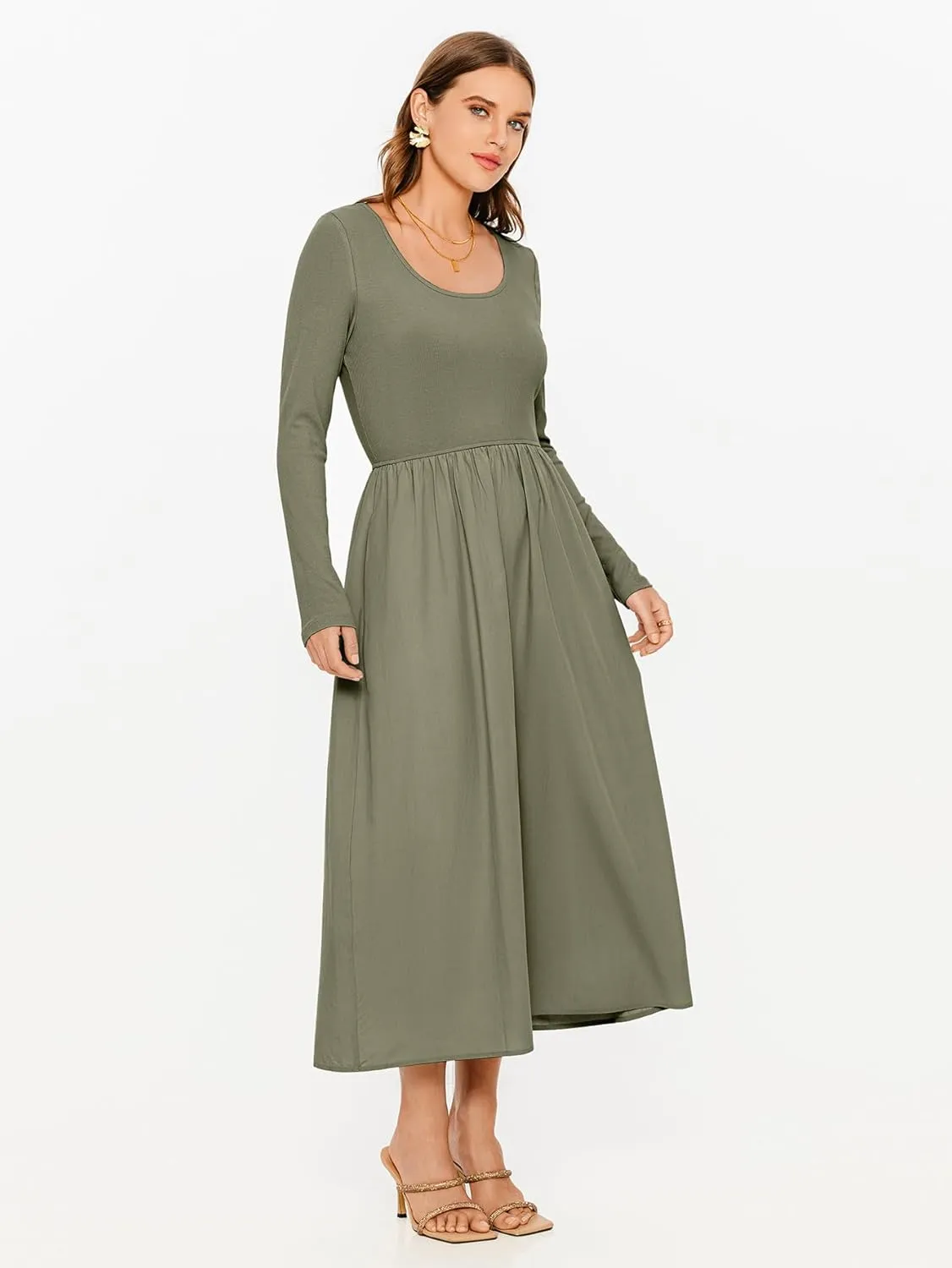 Glamaker Womens Long Sleeve Midi Dress 2025 Spring Wedding Guest Dress Casual HOCO A Line Holiday Dress with Pockets