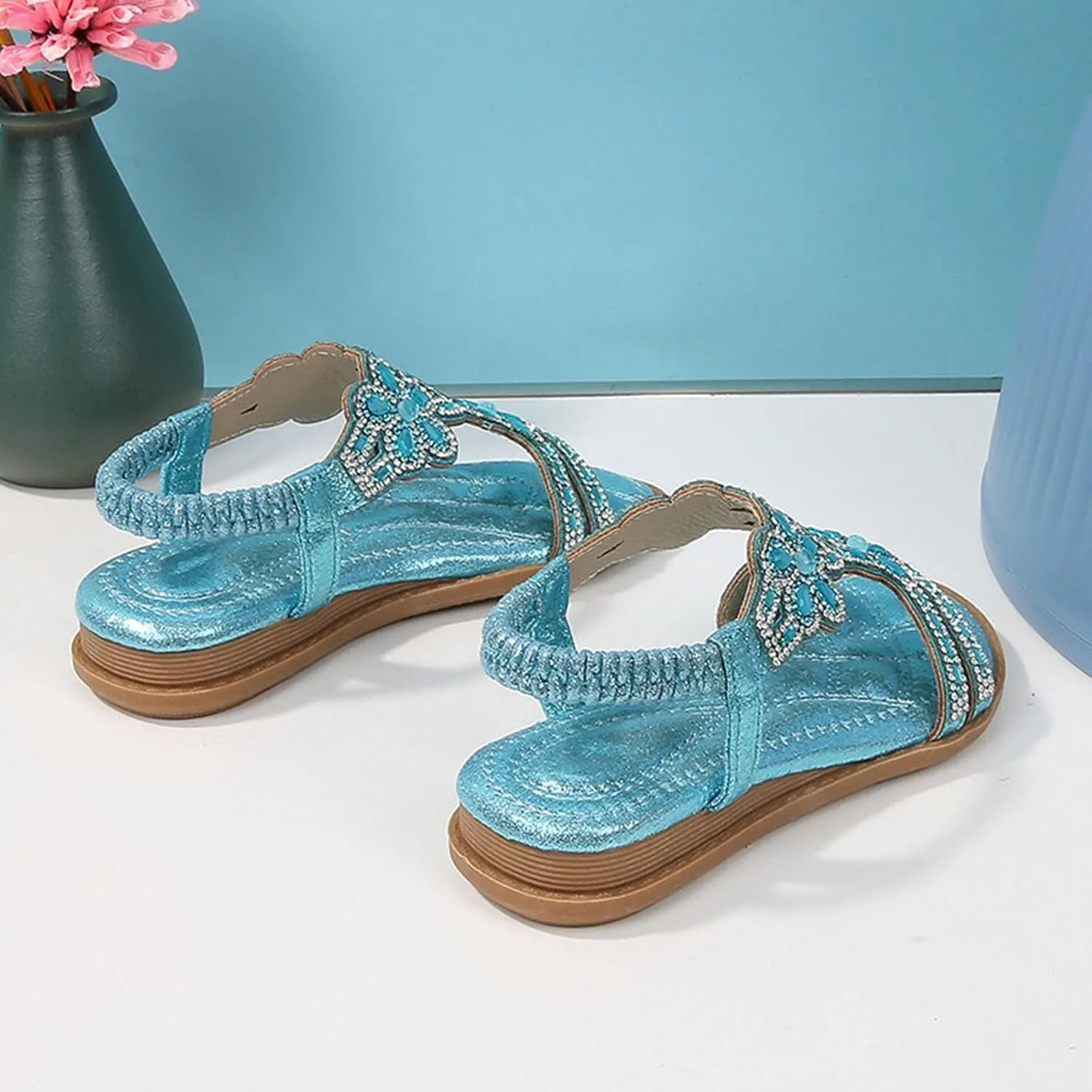 Glitter Sandals Girls Ankle Strap T-Strap 𝐋𝐨𝐰 Heel Pearl Bow Flower Pump Dress Wedding Shoes for Little Kid/Big Kid