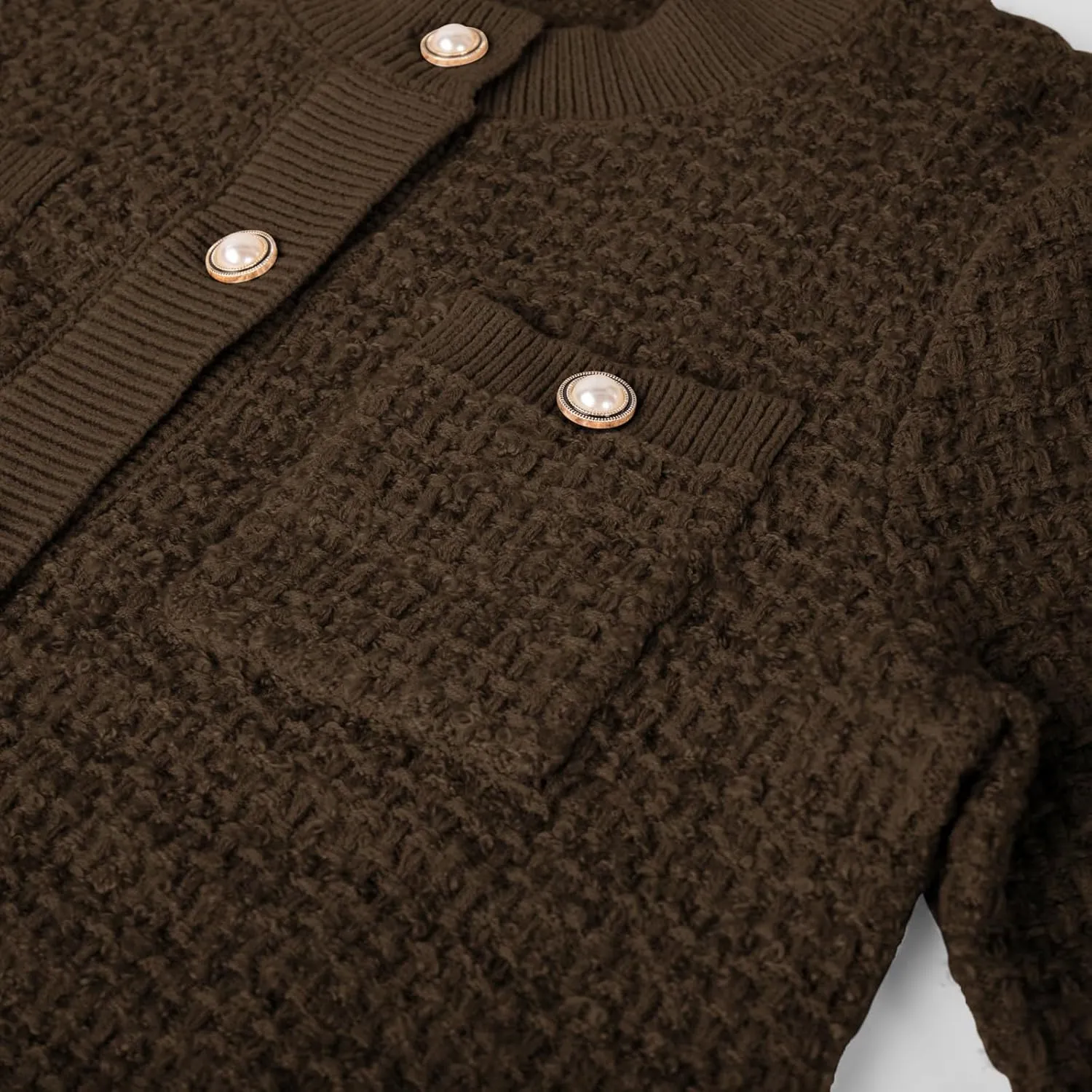 GRACE KARIN Womens Open Front Button Down Long Sleeve Texture Knit Cardigan Sweaters with Pockets