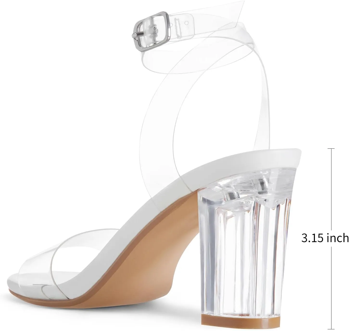 Greatonu Women's Clear Chunky Heels Sandals Open Toe Ankel Strap Block Heel Sandal for Women Dressy Party Wedding Shoes Transparent High Heels Sandals Pumps