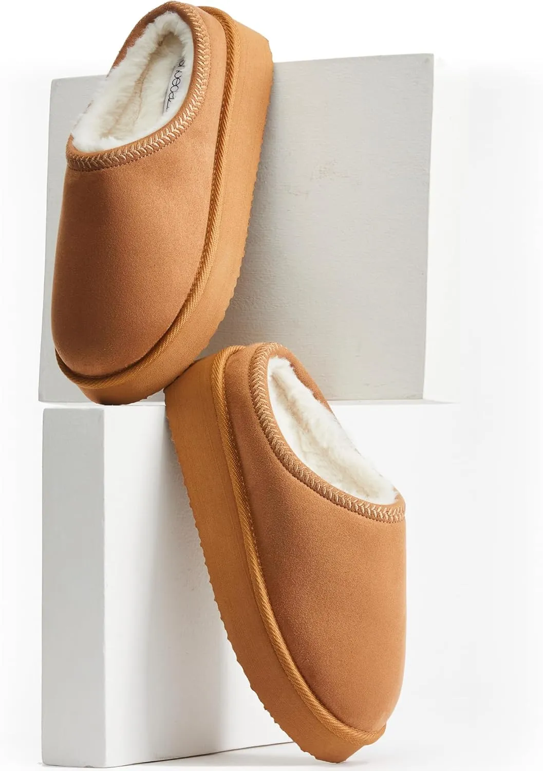 Hailey Fuzzie Platform Slippers for Women - Faux Suede Fur Fleece Lined