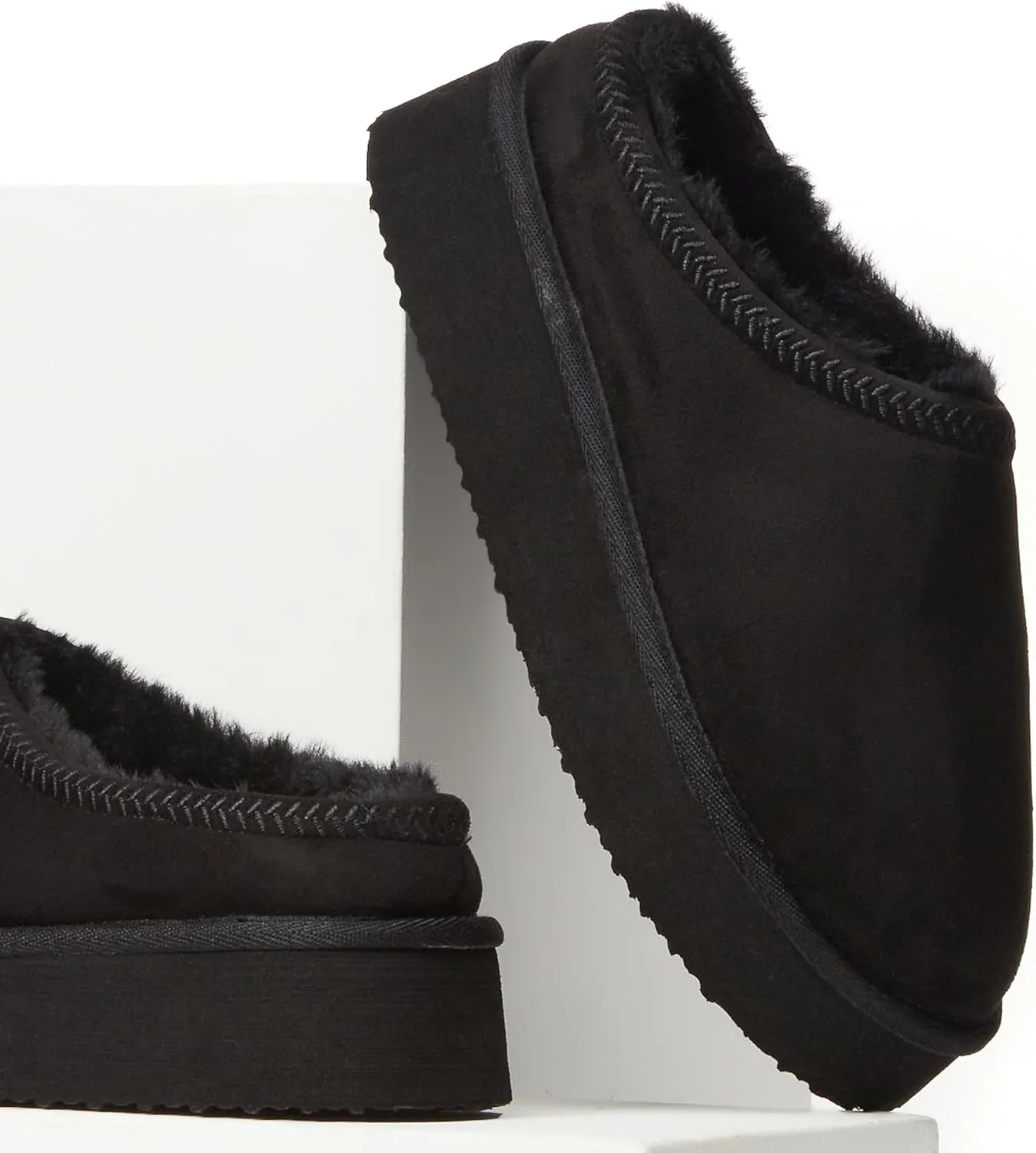 Hailey Fuzzie Platform Slippers for Women - Faux Suede Fur Fleece Lined