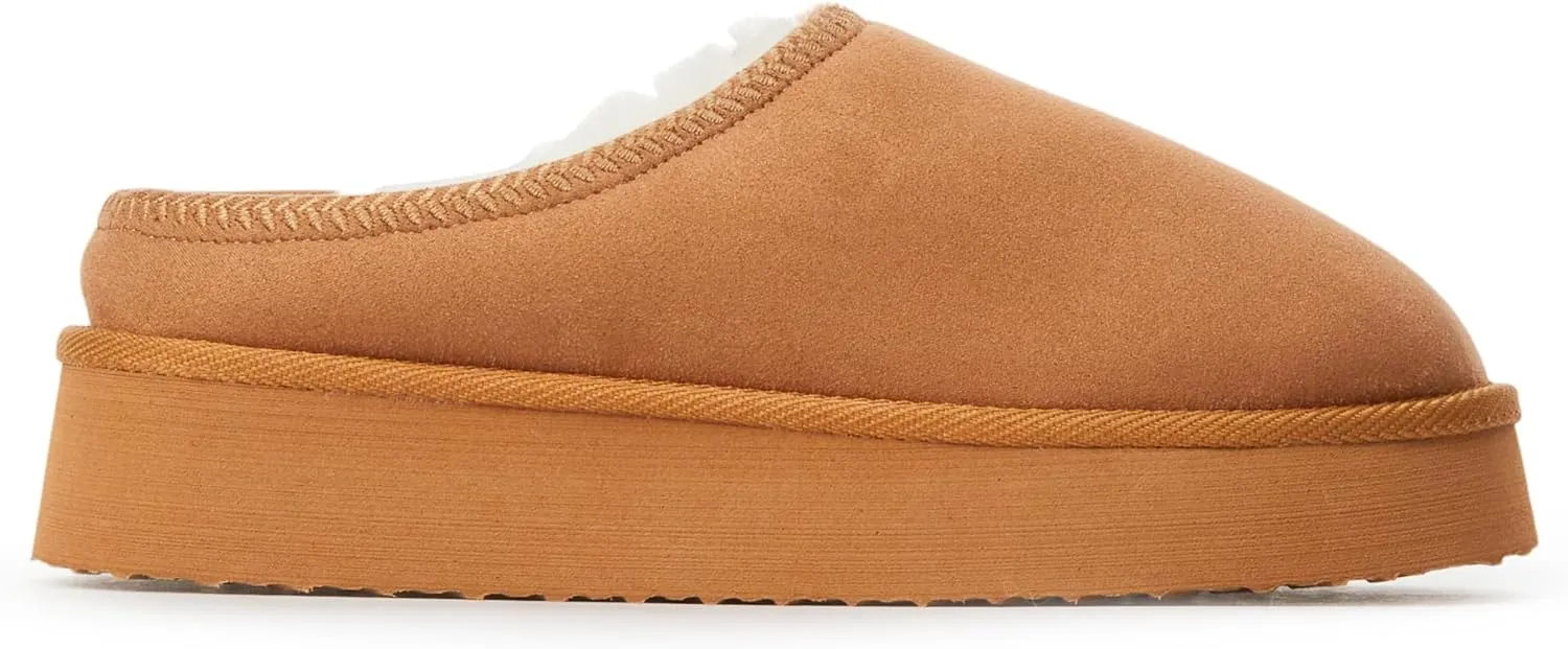Hailey Fuzzie Platform Slippers for Women - Faux Suede Fur Fleece Lined