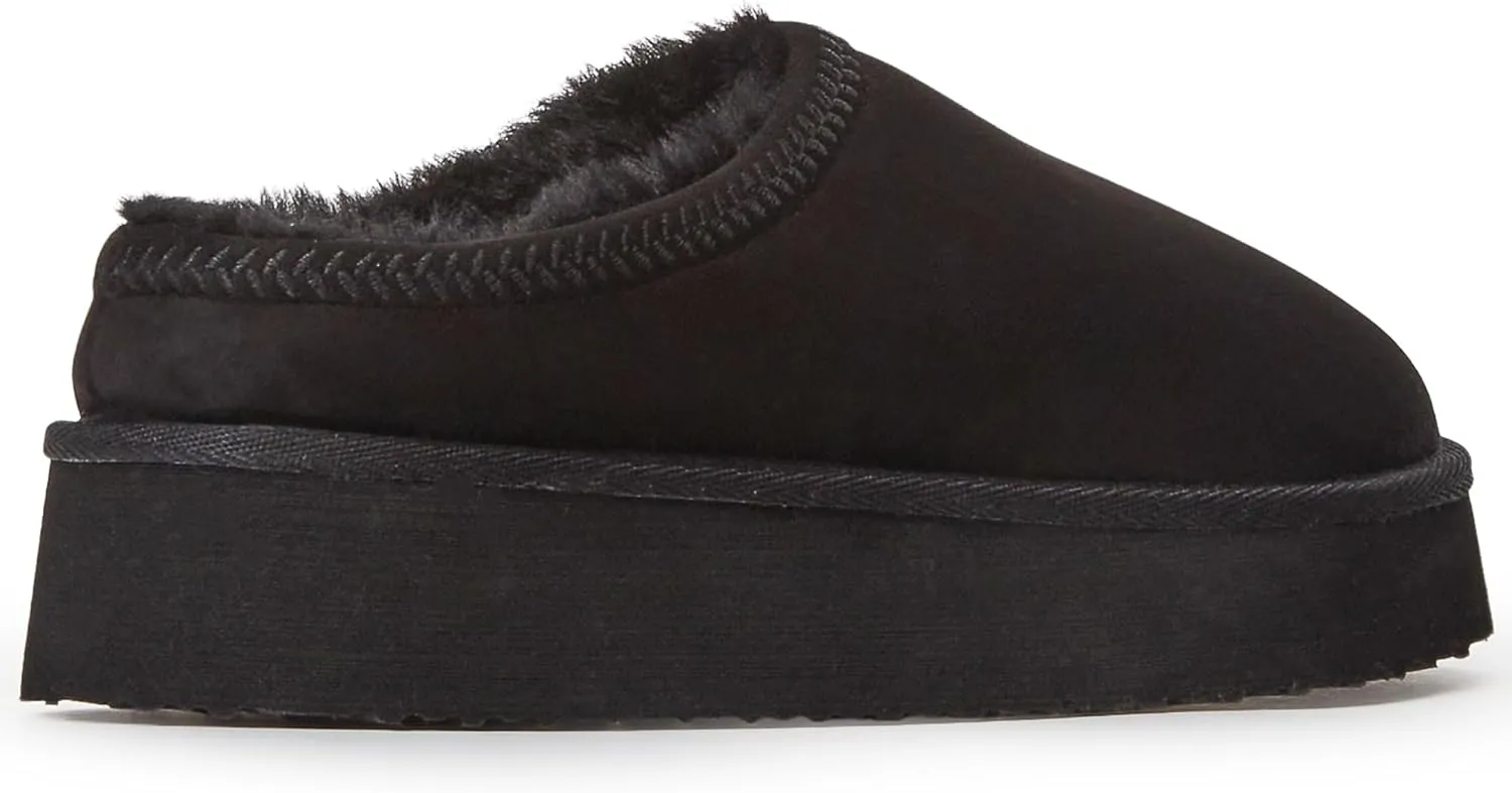 Hailey Fuzzie Platform Slippers for Women - Faux Suede Fur Fleece Lined