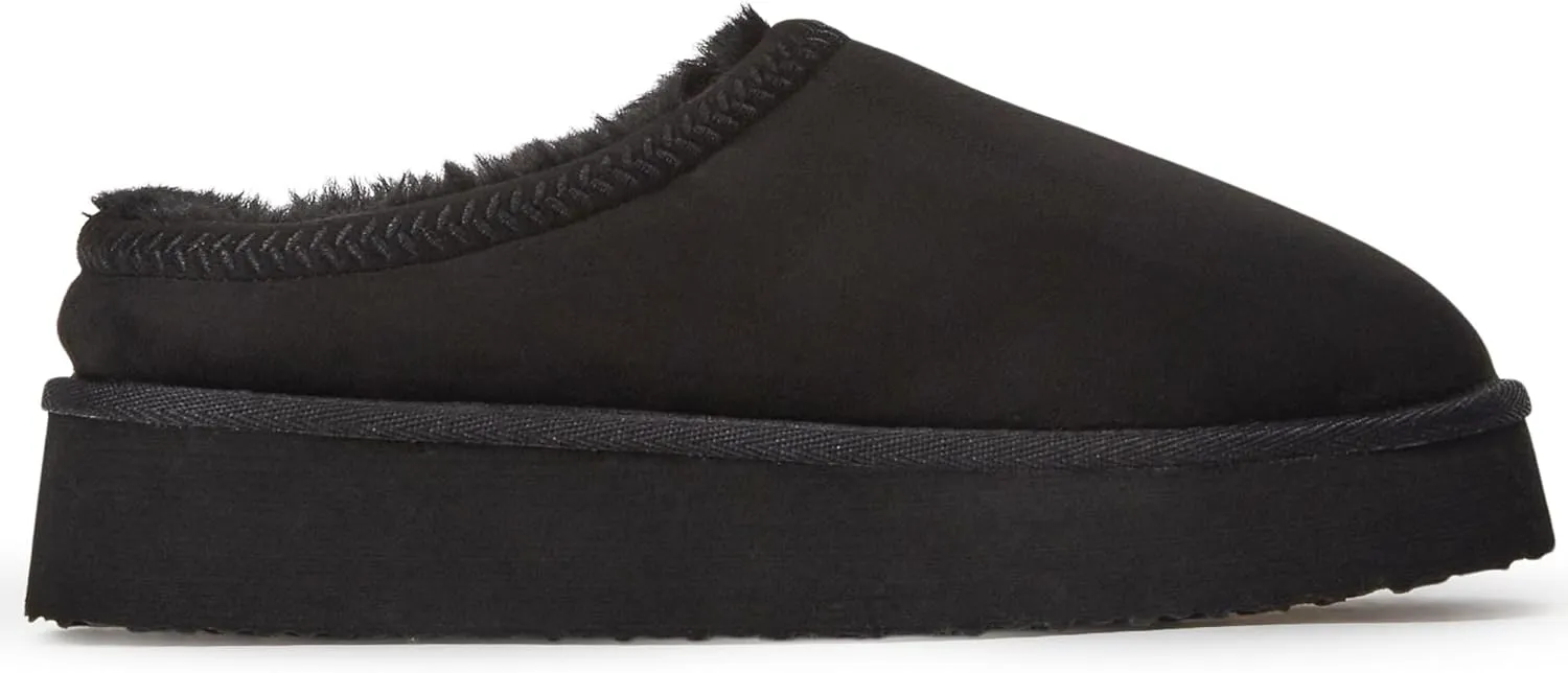 Hailey Fuzzie Platform Slippers for Women - Faux Suede Fur Fleece Lined