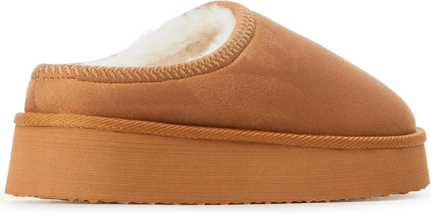 Hailey Fuzzie Platform Slippers for Women - Faux Suede Fur Fleece Lined