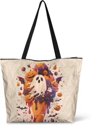Halloween Sugar Skull Women Tote Paper Bag, Tribal Geometric Stripe Hand Bag, Marble Tile Commute Bag for Work