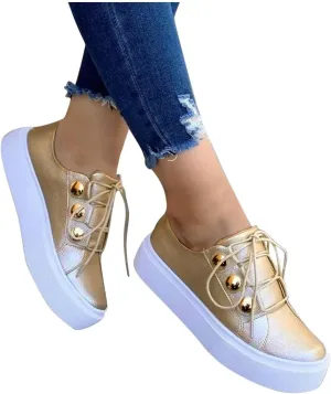 Hbeylia Platform Fashion Sneakers For Women Casual Leather Lace Up Chunky Bottom High Heels Slip On Flats Walking Shoes Low Top Play Sneakers Running Sport Shoes For Girls