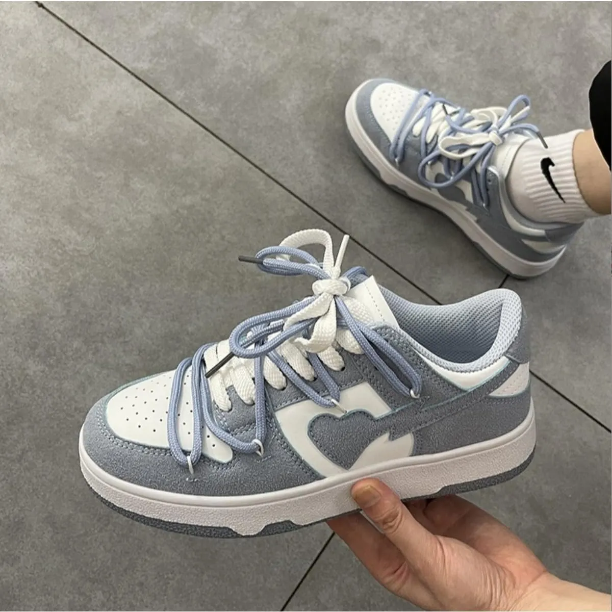Heart Lightning Low-Top Fashion Sneakers for Women - Cute Colorblock Athletic Casual Shoes with Unique Design Detail and Comfortable Cushioned Sole