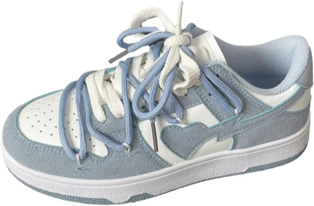 Heart Lightning Low-Top Fashion Sneakers for Women - Cute Colorblock Athletic Casual Shoes with Unique Design Detail and Comfortable Cushioned Sole