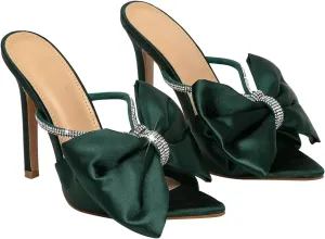 Hee grand Satin Bow-knot Rhinestones High Heel Sandals Slides Sexy Open Toe Party Dress Sandals