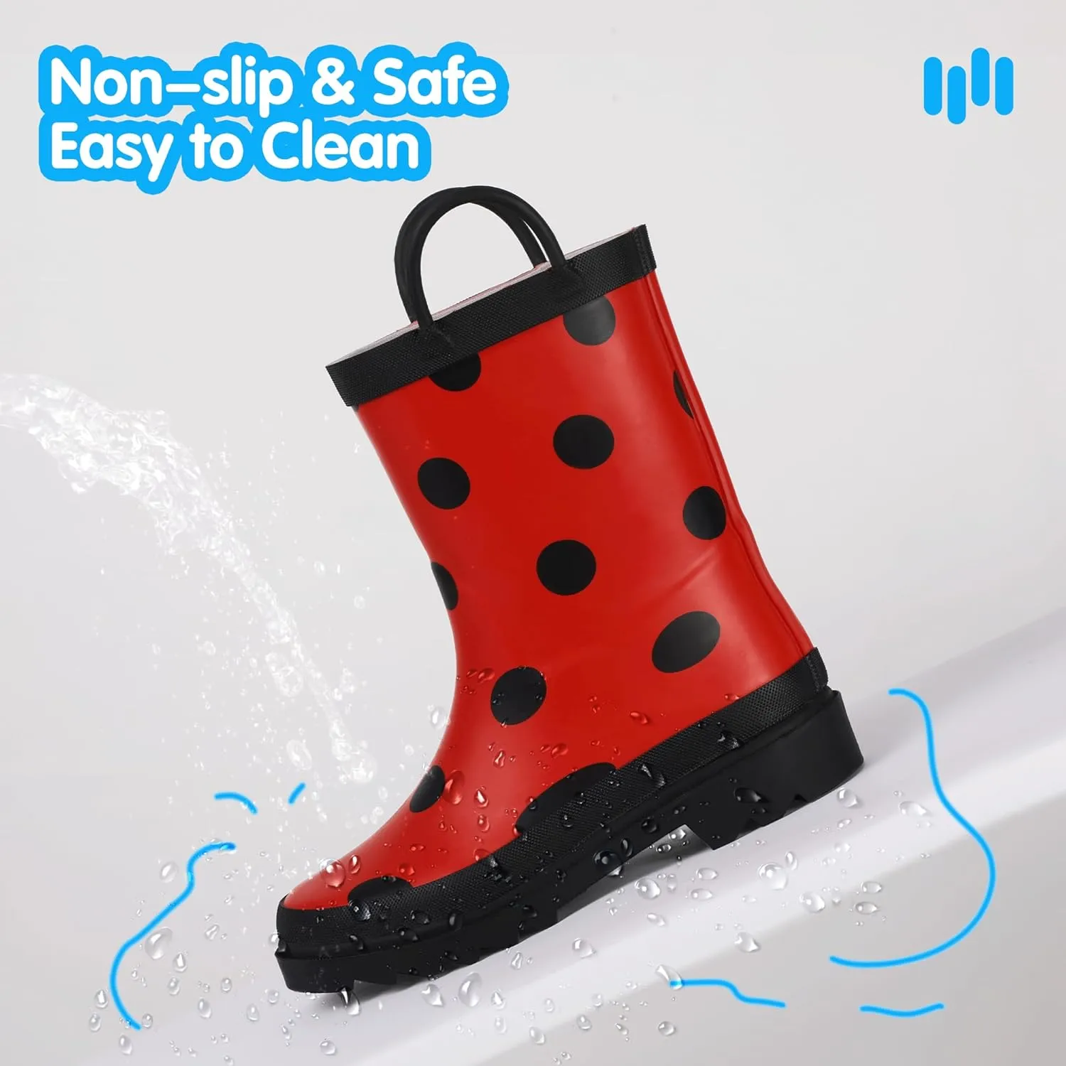 Hehainom Toddler Kids Rain Boots for Boys Girls Waterproof Easy-on Handles Rainboots