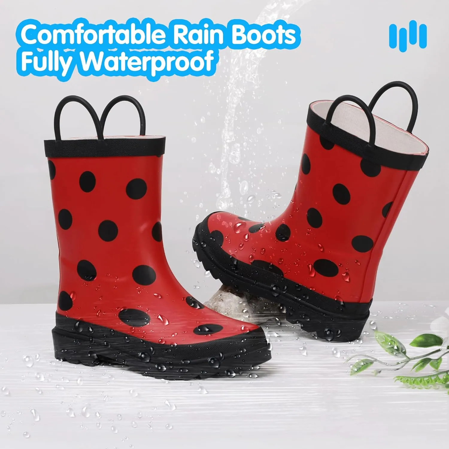 Hehainom Toddler Kids Rain Boots for Boys Girls Waterproof Easy-on Handles Rainboots