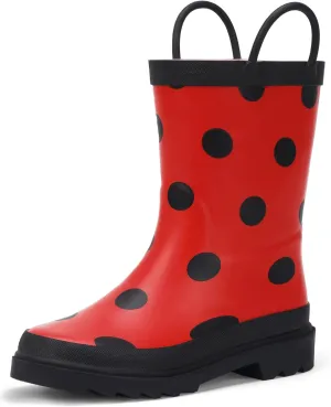 Hehainom Toddler Kids Rain Boots for Boys Girls Waterproof Easy-on Handles Rainboots