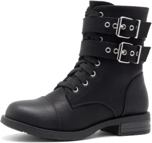 Herstyle Florence2 Women's Combat Booties Mid-Calf Boots Ankle Lace up Military Shoes, 1721Black,Size 6.0