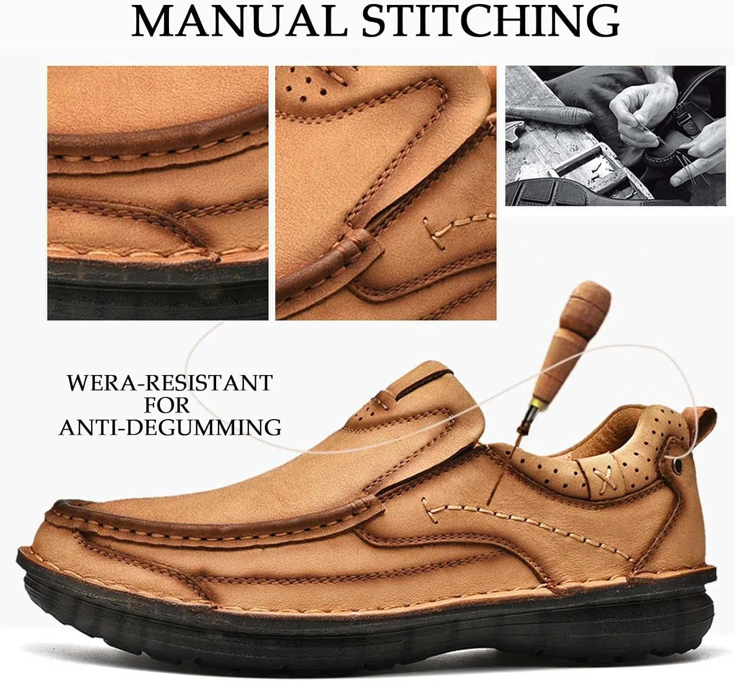HESBITEUL Men's Leather Loafers Office Slip-on Shoes Casual Walking for Work Outdoor Trekking