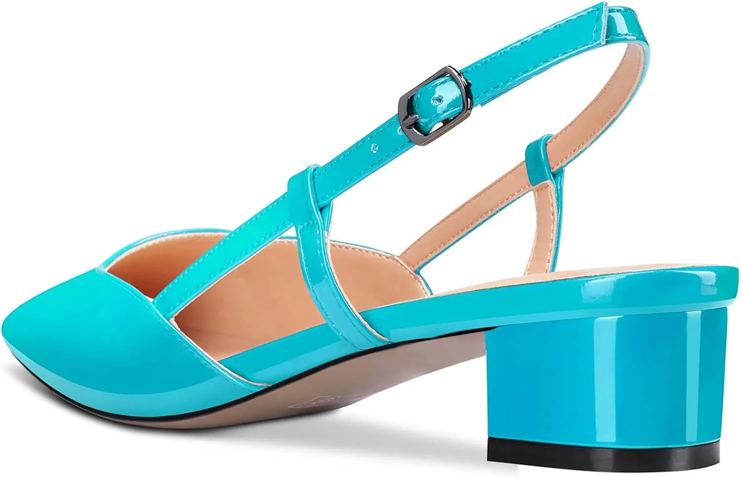 HEUIVZAR Womens Square Toe Pumps Sandals Low Chunky Block Kitten Heel Ankle Strap Slingback Patent Dress Shoes 1.5 Inch