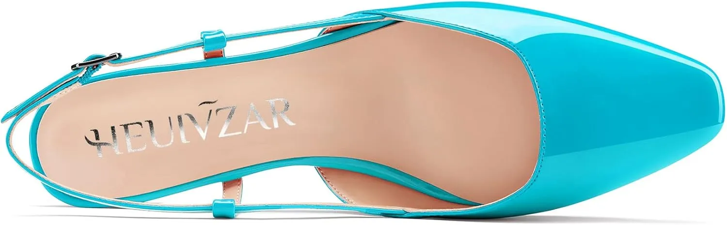HEUIVZAR Womens Square Toe Pumps Sandals Low Chunky Block Kitten Heel Ankle Strap Slingback Patent Dress Shoes 1.5 Inch